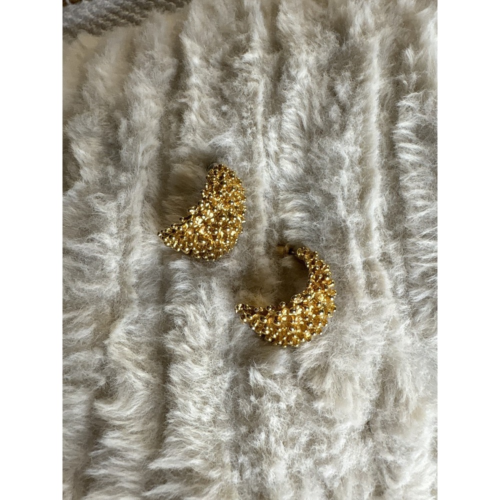Gold Beaded Crescent Hoop Earrings - Women Jewelry Earrings